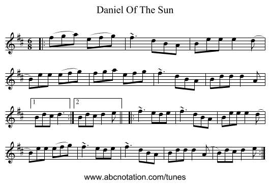 Daniel Of The Sun - staff notation