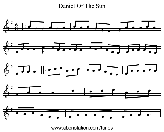 Daniel Of The Sun - staff notation