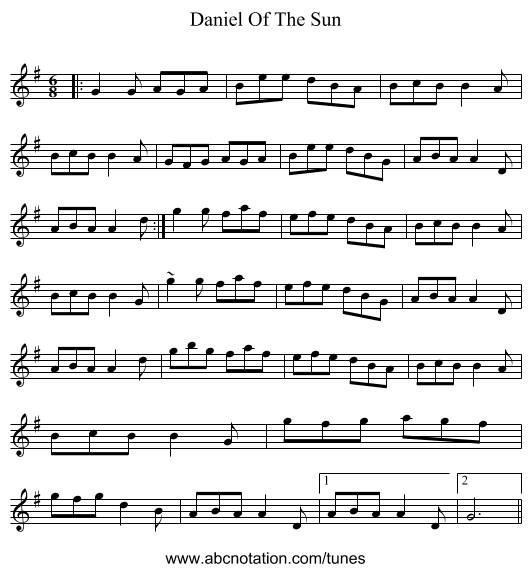 Daniel Of The Sun - staff notation