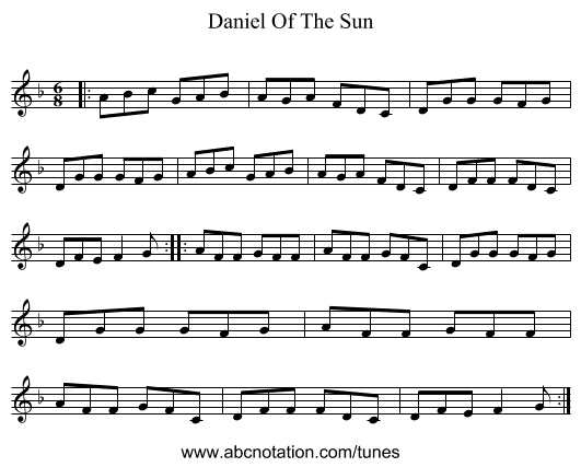 Daniel Of The Sun - staff notation
