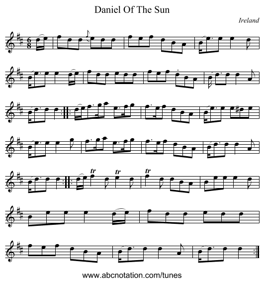 Daniel Of The Sun - staff notation