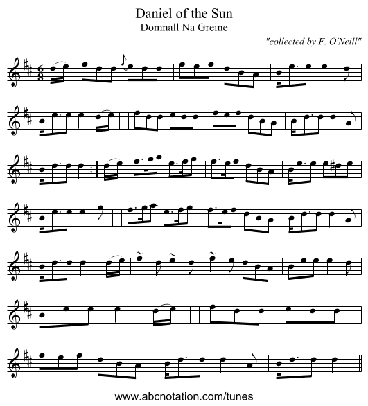 Daniel of the Sun - staff notation