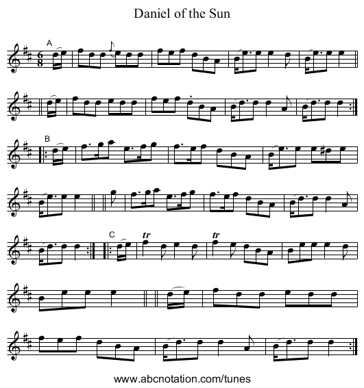Daniel of the Sun - staff notation