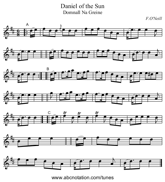 Daniel of the Sun - staff notation