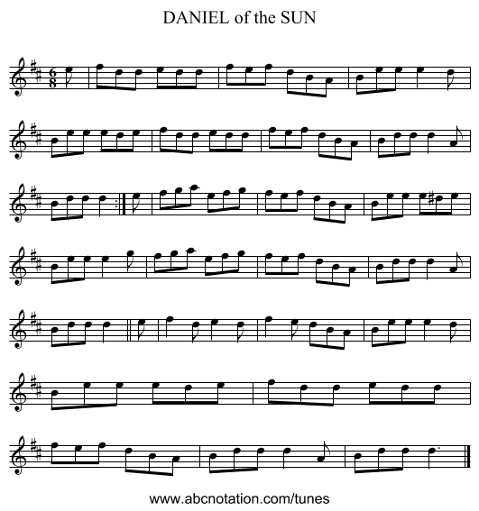 DANIEL of the SUN - staff notation