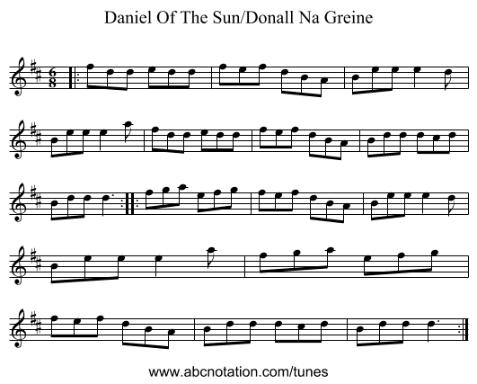 Daniel Of The Sun/Donall Na Greine - staff notation