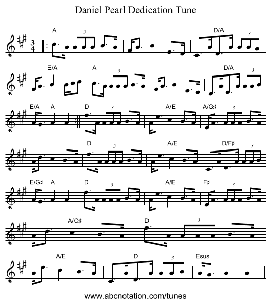 Daniel Pearl Dedication Tune - staff notation