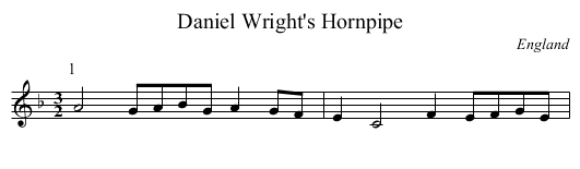 Daniel Wright's Hornpipe - staff notation