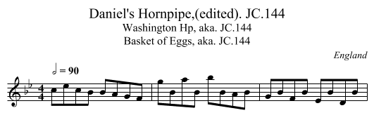 Daniel's Hornpipe,(edited). JC.144 - staff notation