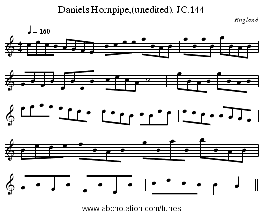 Daniels Hornpipe,(unedited). JC.144 - staff notation