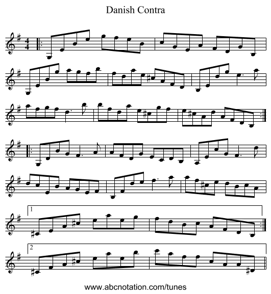 Danish Contra - staff notation