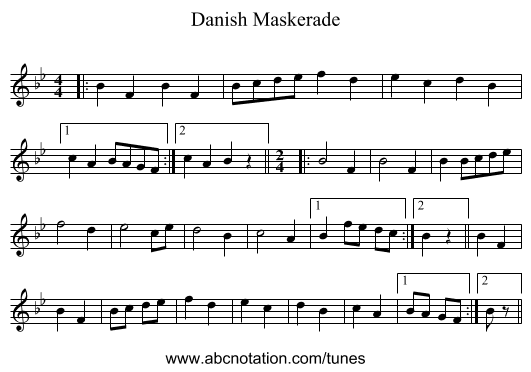 Danish Maskerade - staff notation