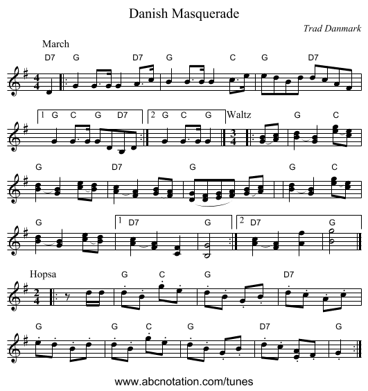 Danish Masquerade - staff notation