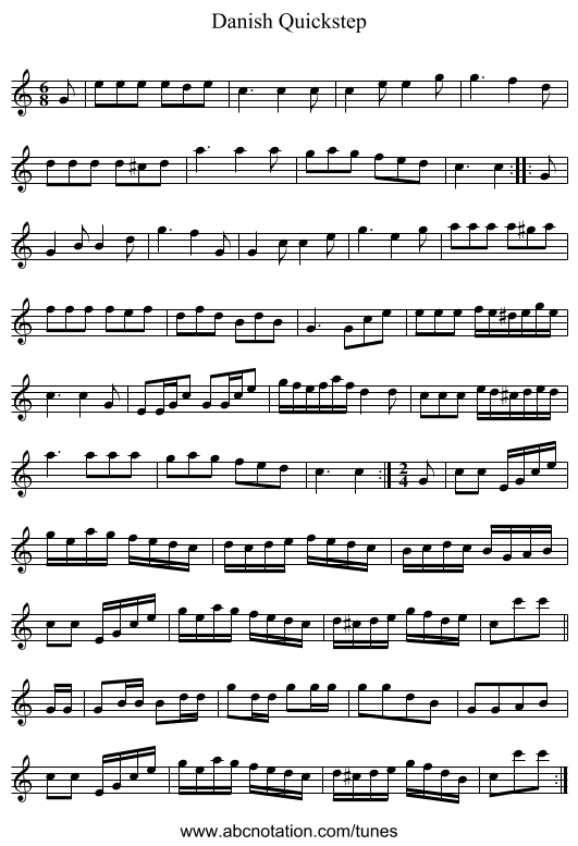 Danish Quickstep - staff notation