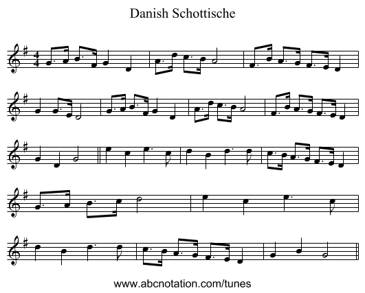 Danish Schottische - staff notation