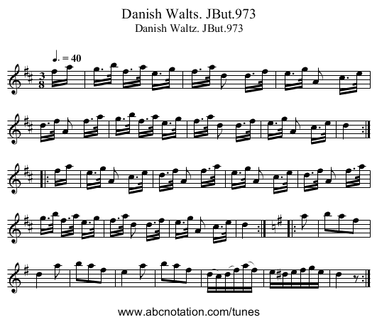 Danish Walts. JBut.973 - staff notation