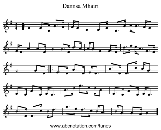Dannsa Mhairi - staff notation
