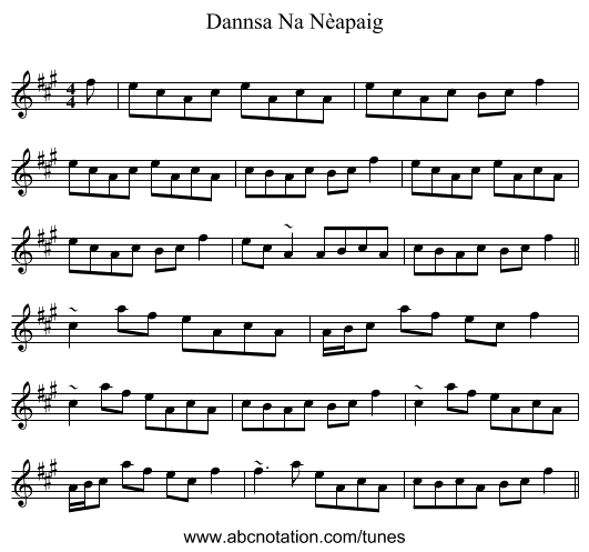 Dannsa Na Nèapaig - staff notation