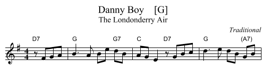 Danny Boy    [G] - staff notation
