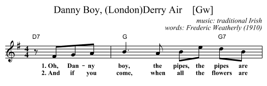Danny Boy, (London)Derry Air    [Gw] - staff notation