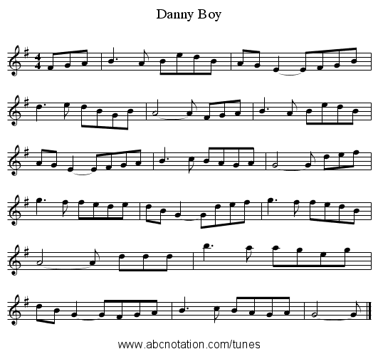 Danny Boy - staff notation