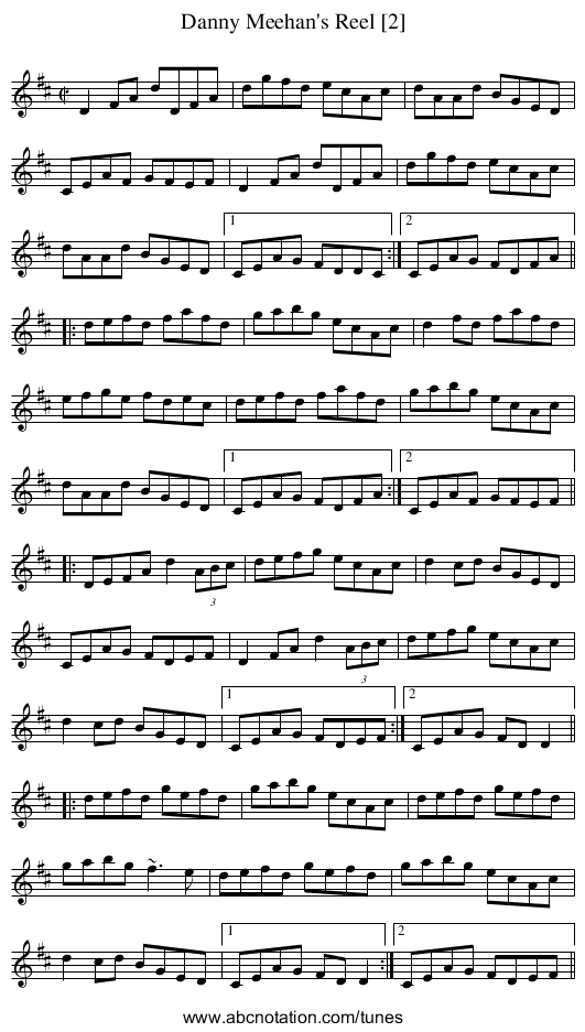 Danny Meehan's Reel [2] - staff notation