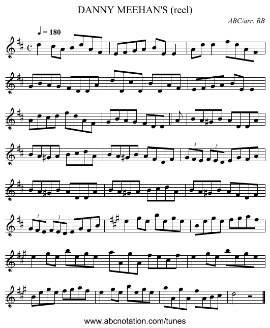 DANNY MEEHAN'S (reel) - staff notation