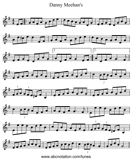 Danny Meehan's - staff notation