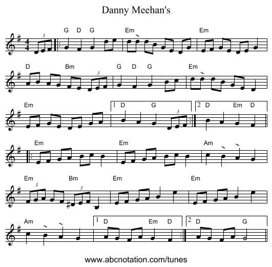 Danny Meehan's - staff notation