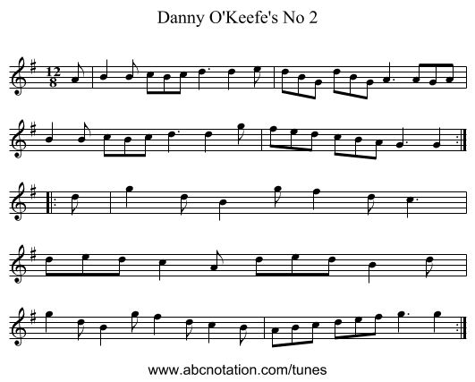 Danny O'Keefe's No 2 - staff notation