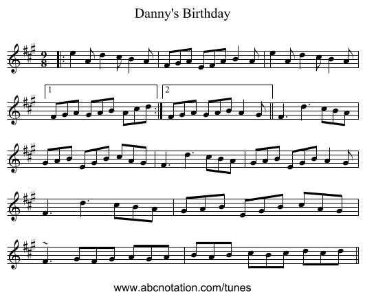 Danny's Birthday - staff notation
