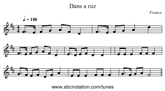 Dans a ruz - staff notation