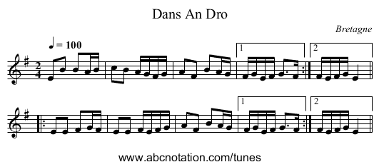 Dans An Dro - staff notation