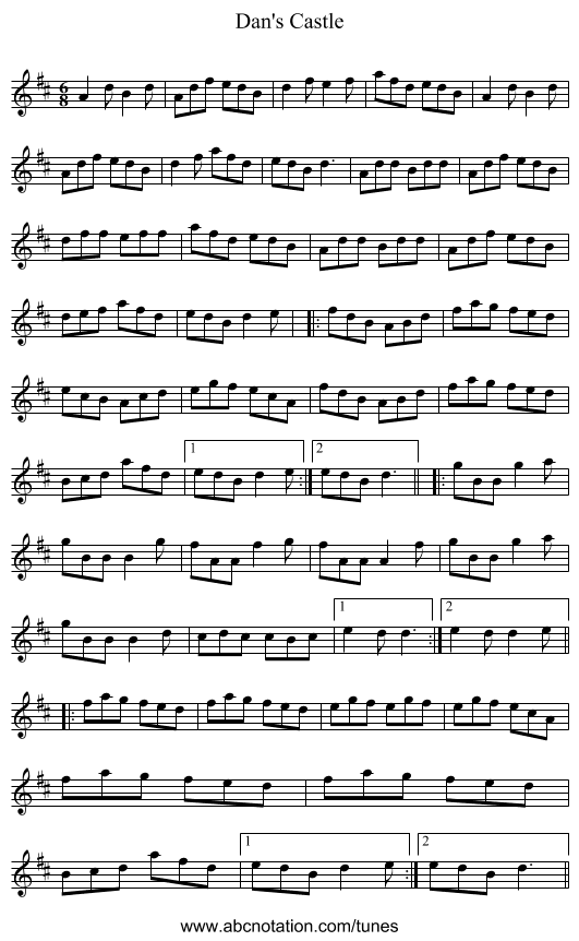 Dan's Castle - staff notation