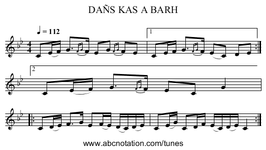 DAÑS KAS A BARH - staff notation