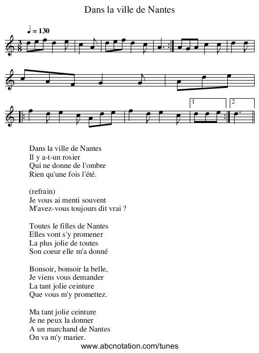 Dans la ville de Nantes - staff notation