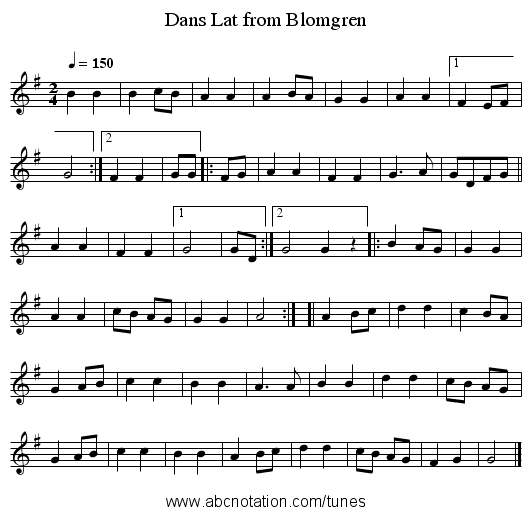 Dans Lat from Blomgren - staff notation