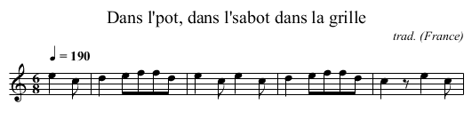 Dans l'pot, dans l'sabot dans la grille - staff notation