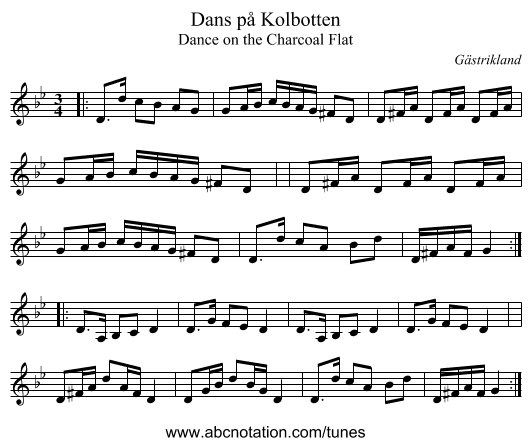 Dans p&aring; Kolbotten - staff notation