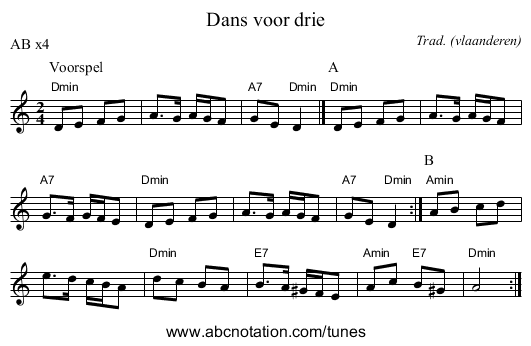 Dans voor drie - staff notation
