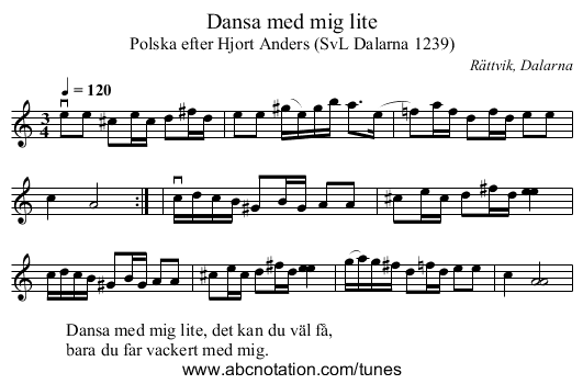 Dansa med mig lite - staff notation