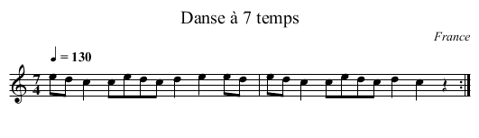 Danse à 7 temps - staff notation