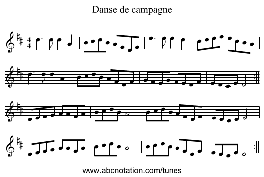 Danse de campagne - staff notation