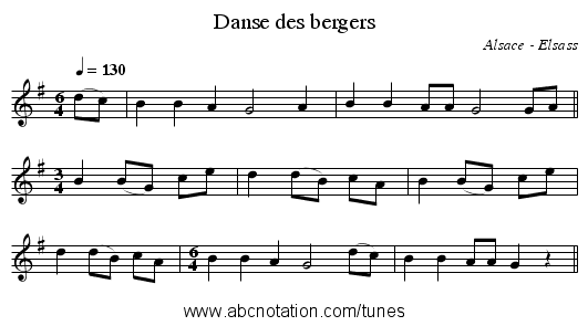 Danse des bergers - staff notation