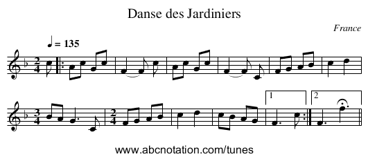 Danse des Jardiniers - staff notation