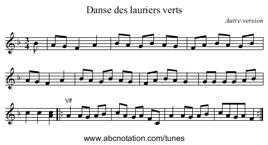 Danse des lauriers verts - staff notation