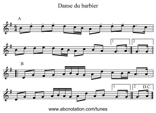 Danse du barbier - staff notation