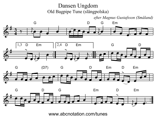 Dansen Ungdom - staff notation