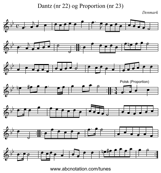 Dantz (nr 22) og Proportion (nr 23) - staff notation