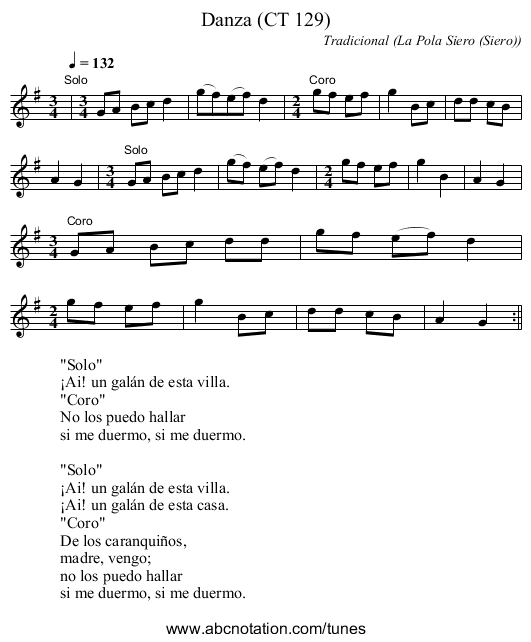 Danza (CT 129) - staff notation